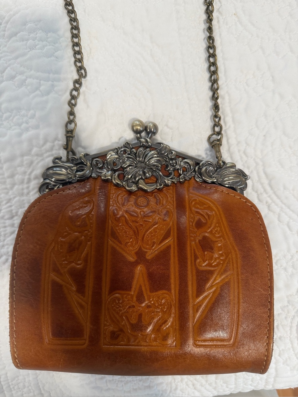 Patricia Nash Rosaria Tooled Leather Kisslock Crossbody
